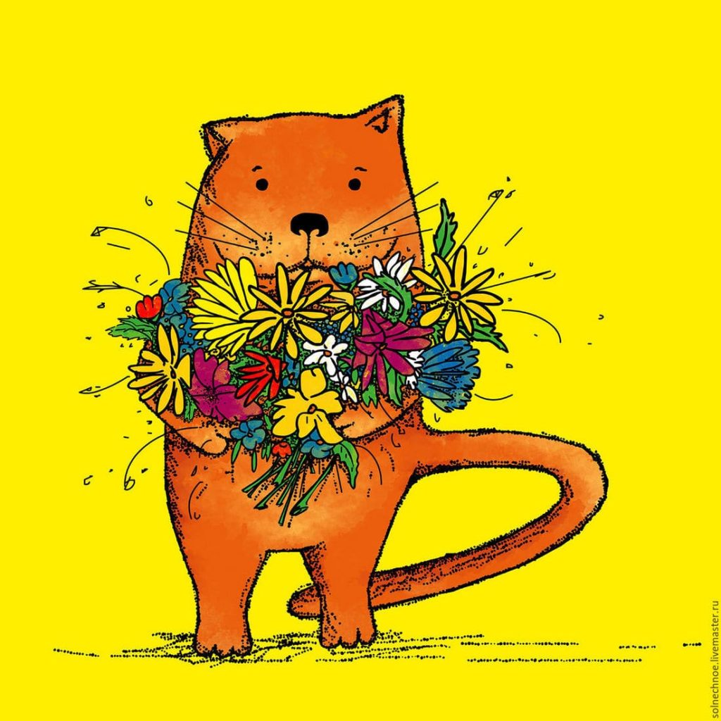 Katze mit Blumen