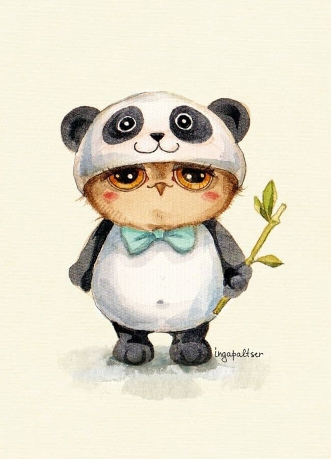 Búho disfrazado de panda
