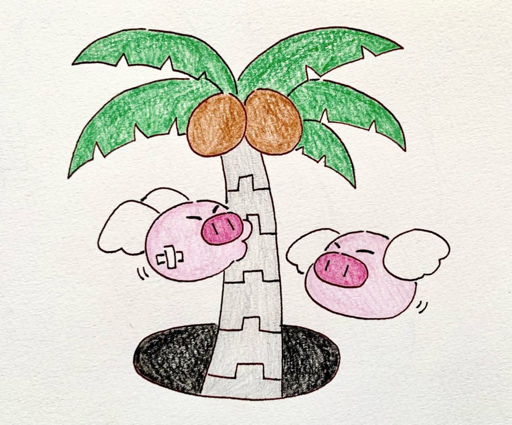 Flying pigs and a palm tree
