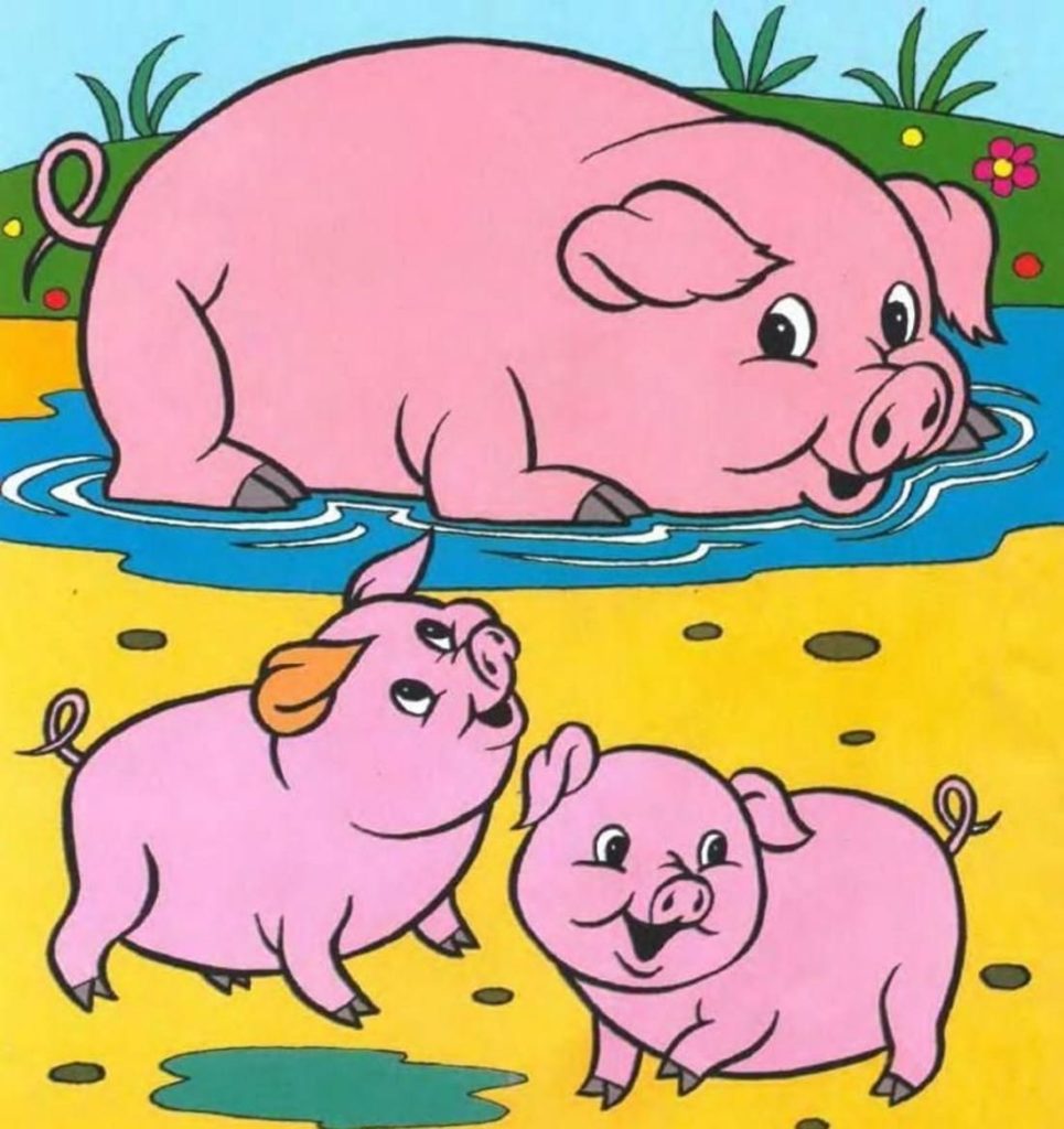 Mama Schwein und kleine Schweinchen