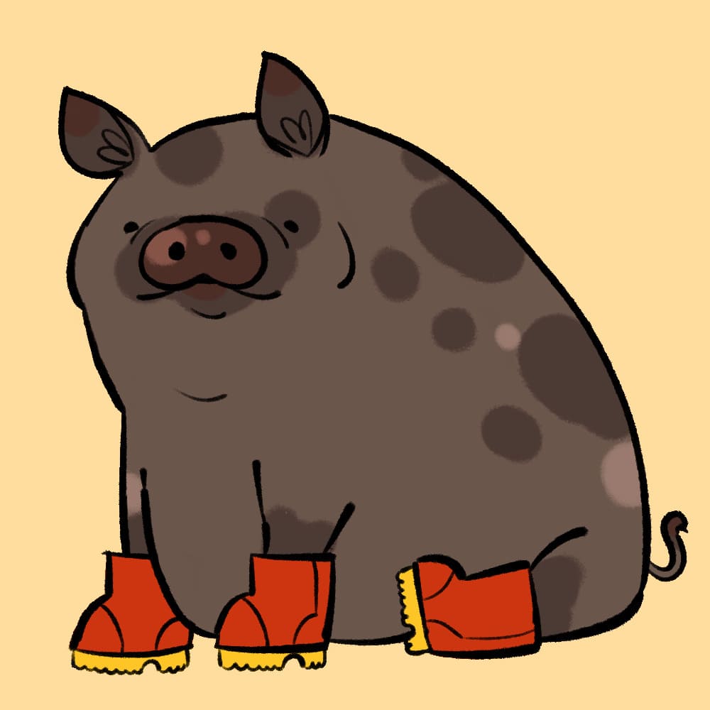 Black pig in boots