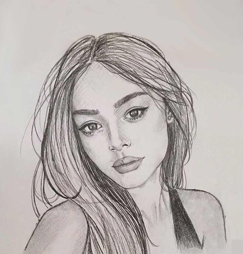 Girl drawn in pencil