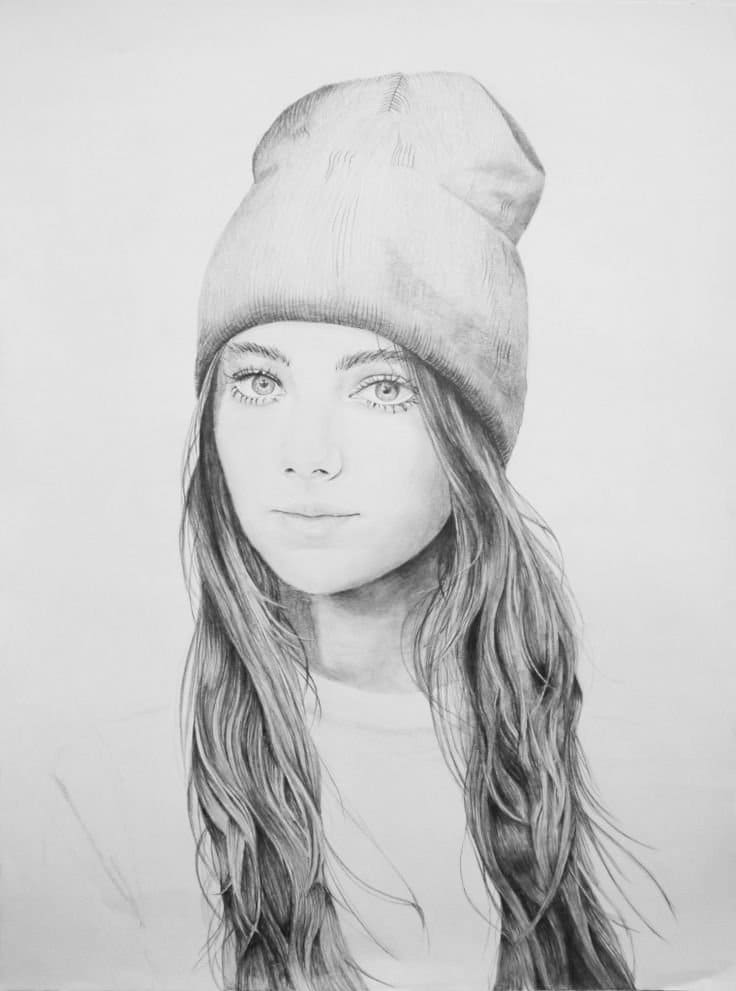 Schöne Zeichnung eines Mädchens mit Hut