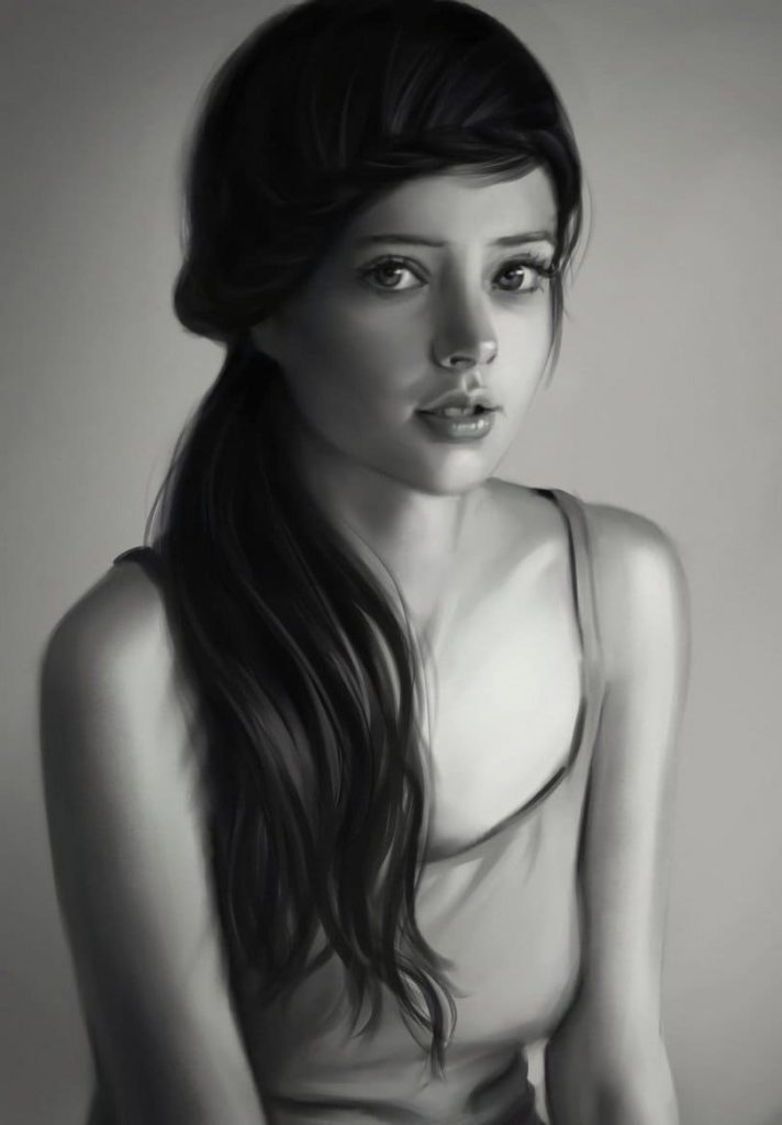 Foto in bianco e nero di ragazza realistica