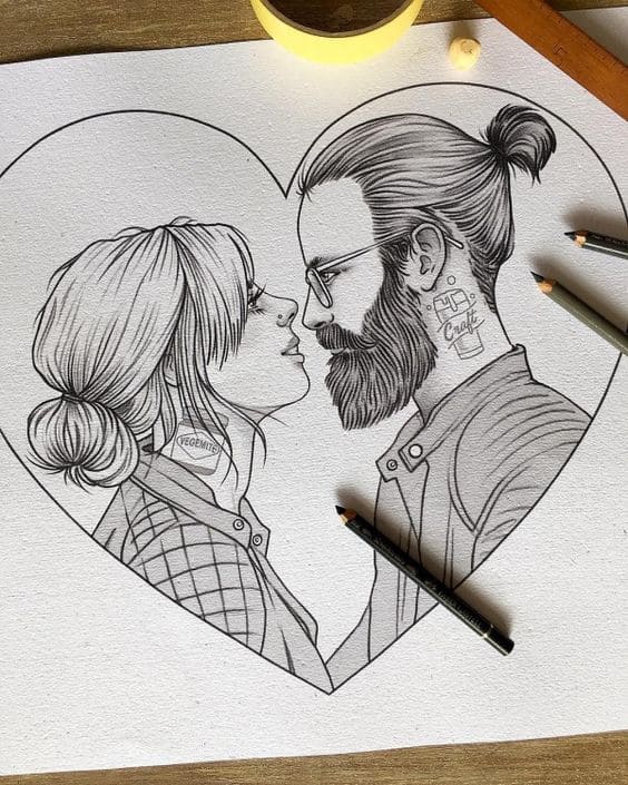 Mädchen und Typ mit Bart