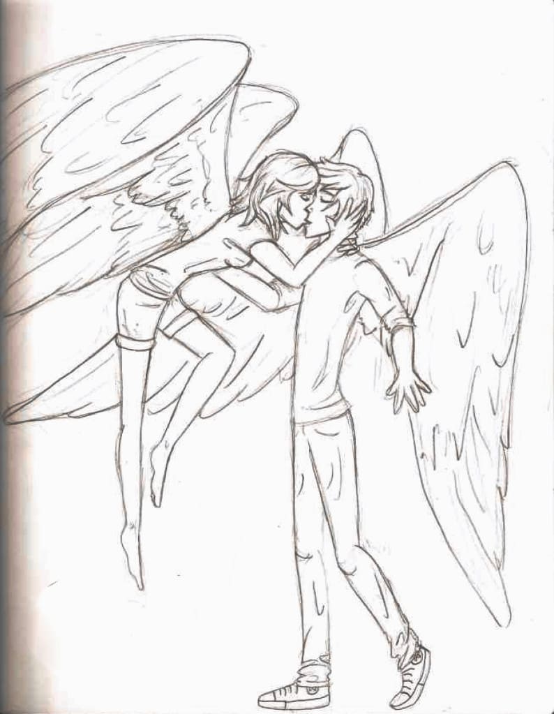 Menina e menino com asas de anjo