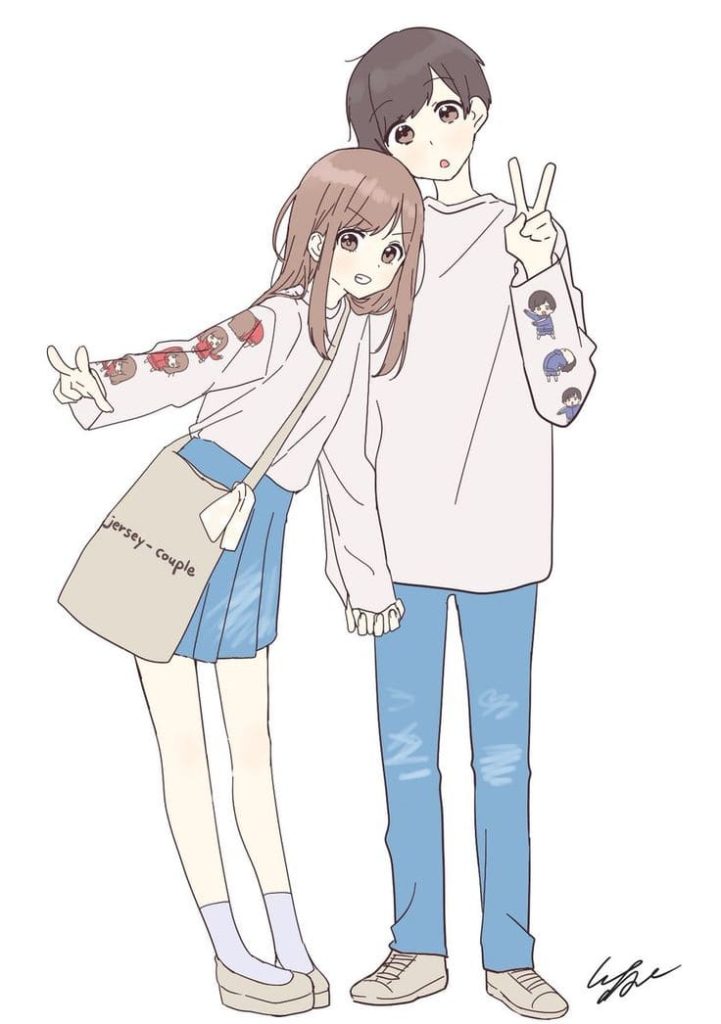 Anime girl and boy in full growth