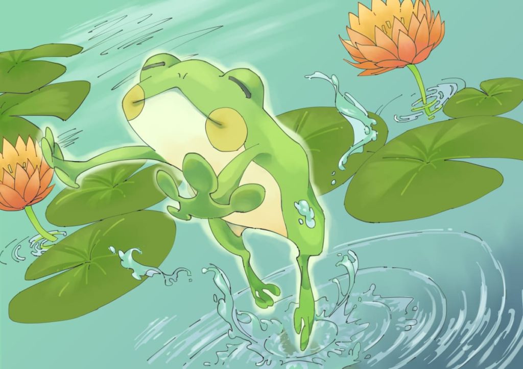 frog jumping out of the water