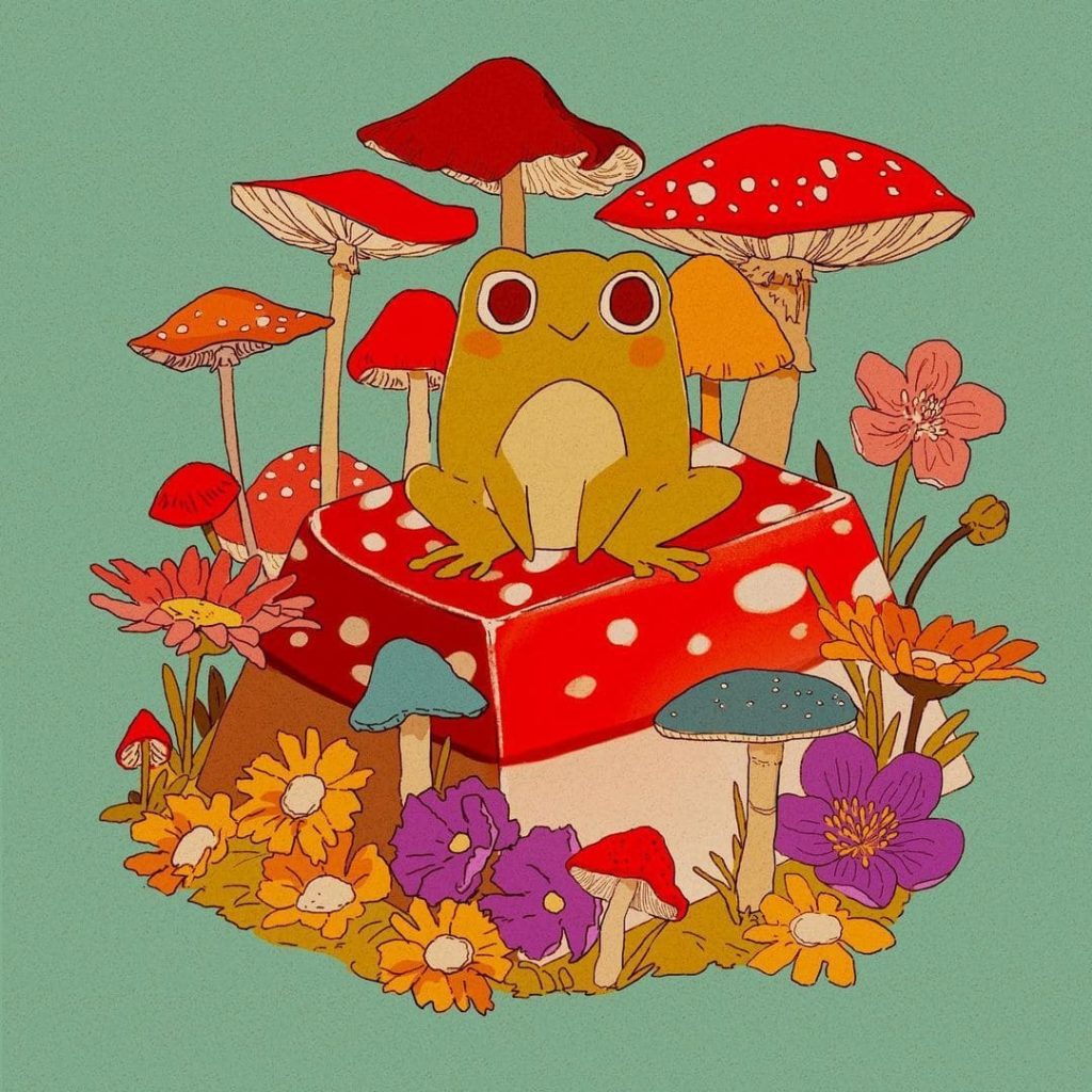 Frog and mushrooms