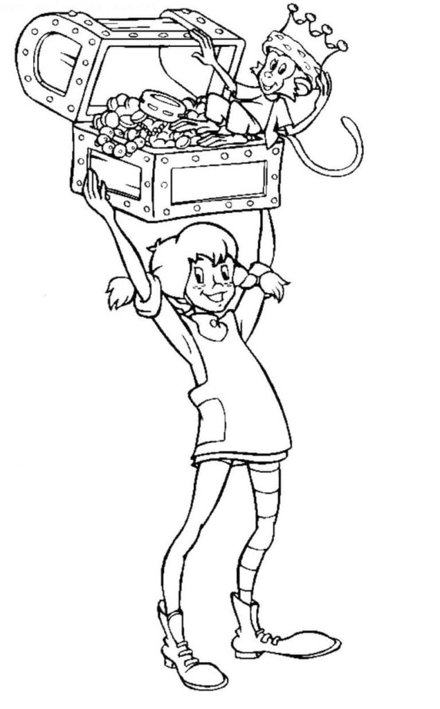 Pippi Longstocking and treasure chest