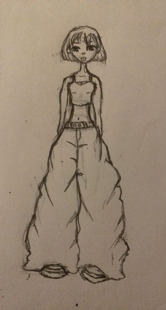 Sketch girl in jeans