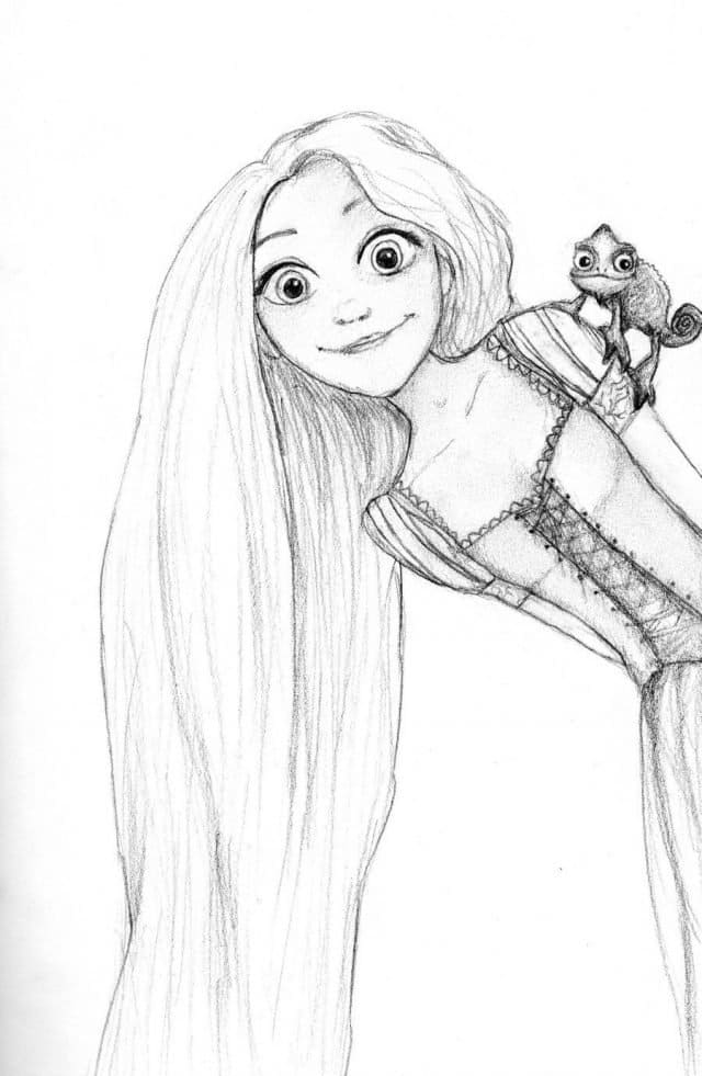 La principessa Rapunzel con i capelli lunghi