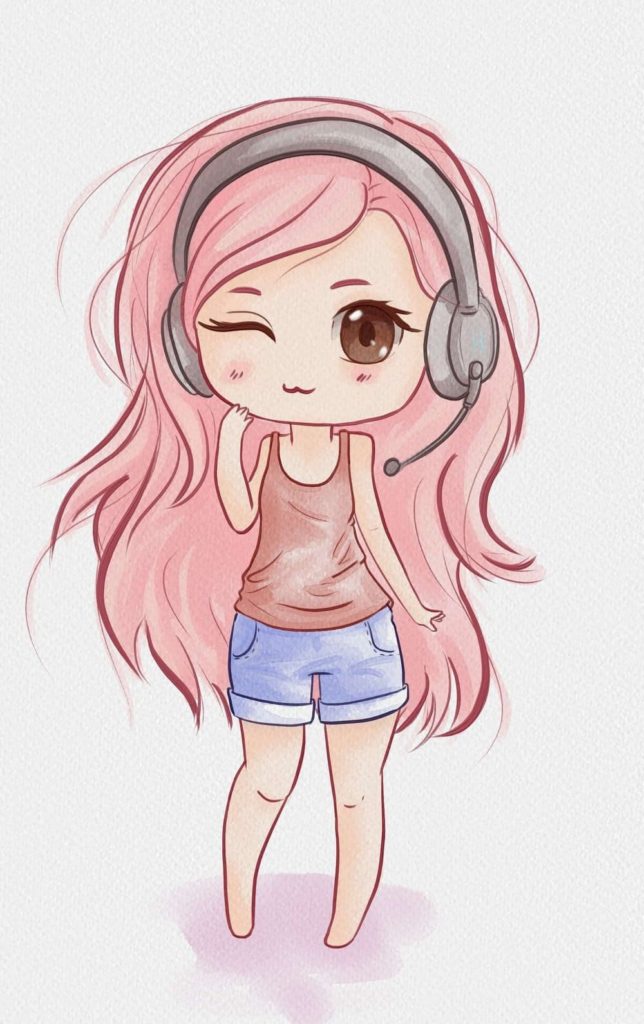Chibi girl in headphones