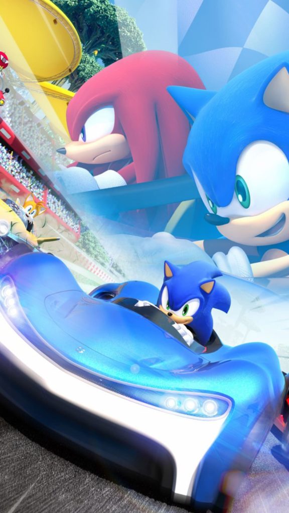 Sonic the Hedgehog en coche de carreras