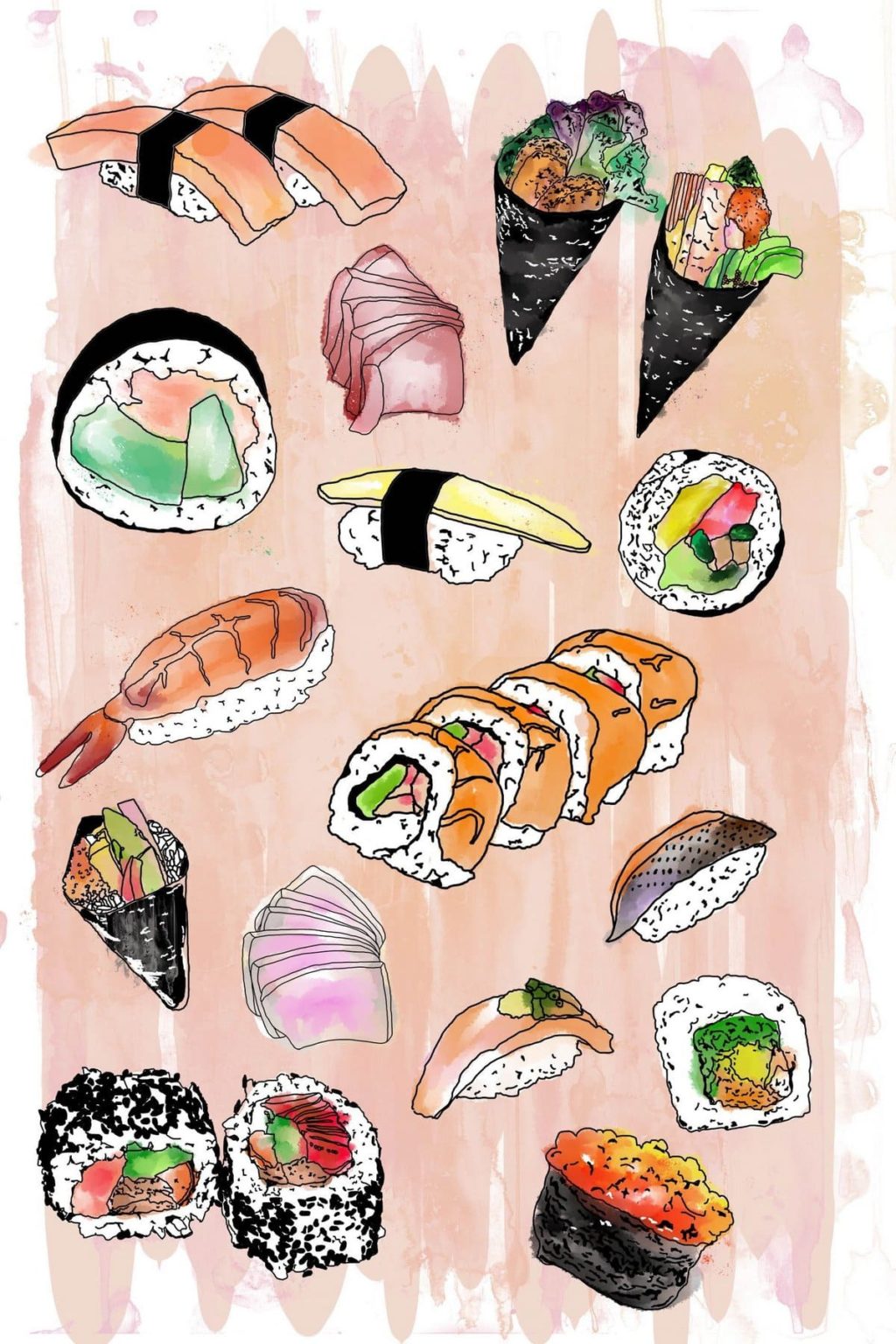 Sushi Easy Drawings (50 Images for Sketching) | WONDER DAY — Coloring ...