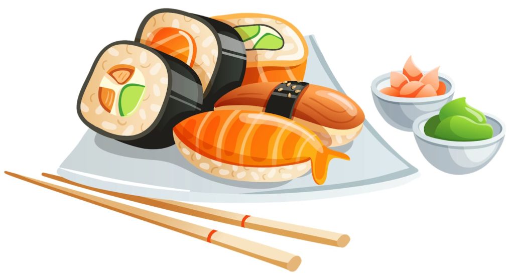 Sushi sobre un fondo blanco.
