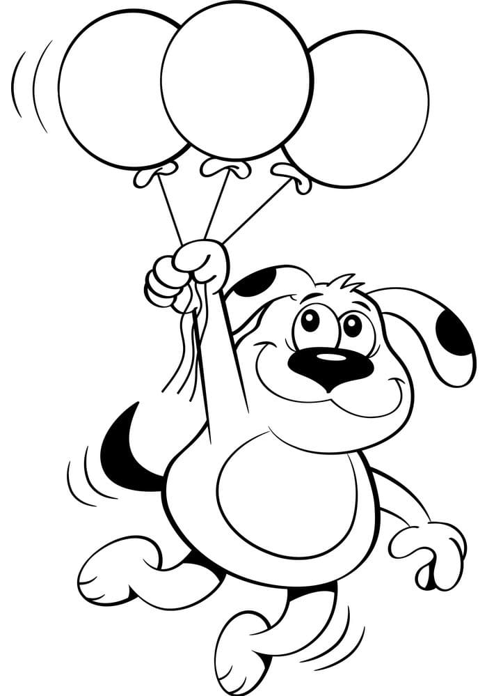 Puppy flying on balloons
