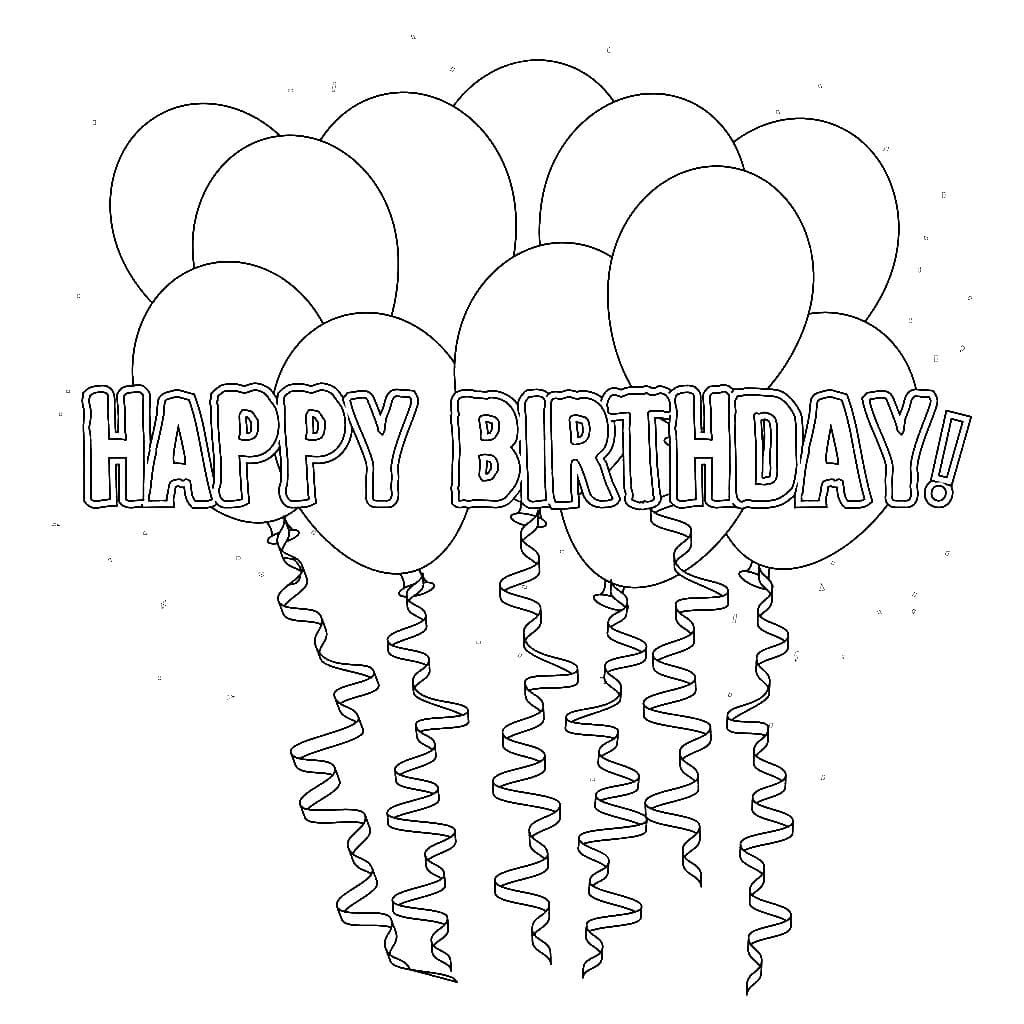 Balões e inscrição feliz aniversário