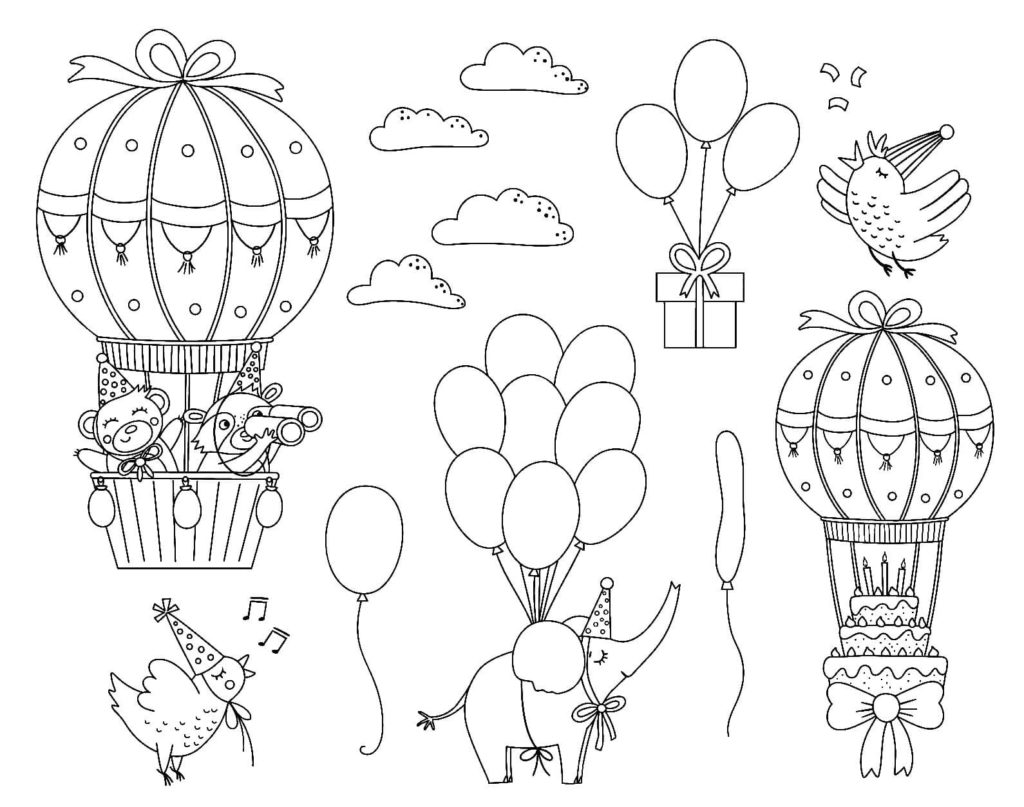 Livro de colorir para crianças em balões