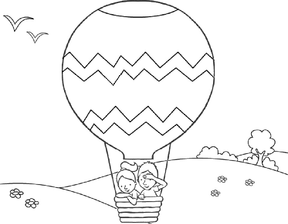 Enfants volant dans une montgolfière