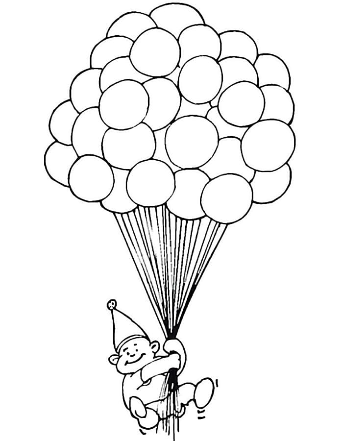 Zwerg fliegt auf Ballons