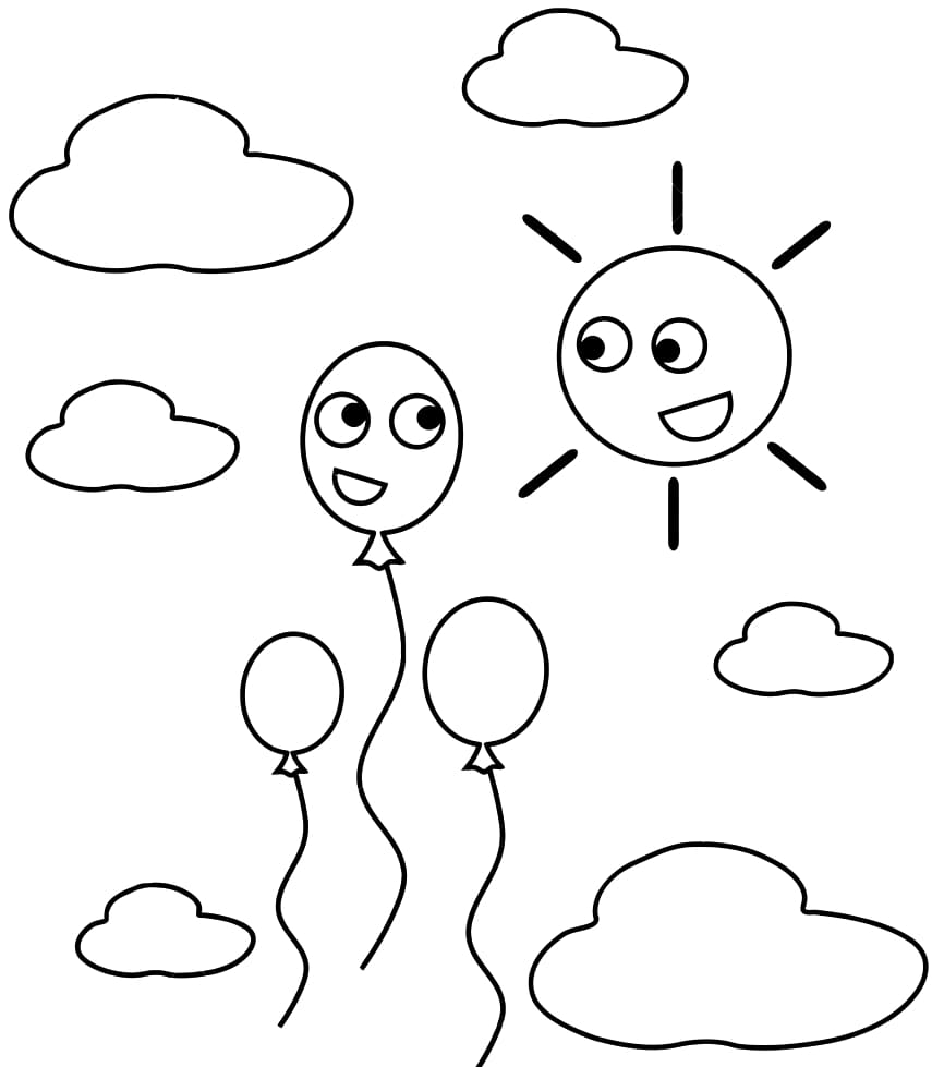 Sol, nuvens e balões