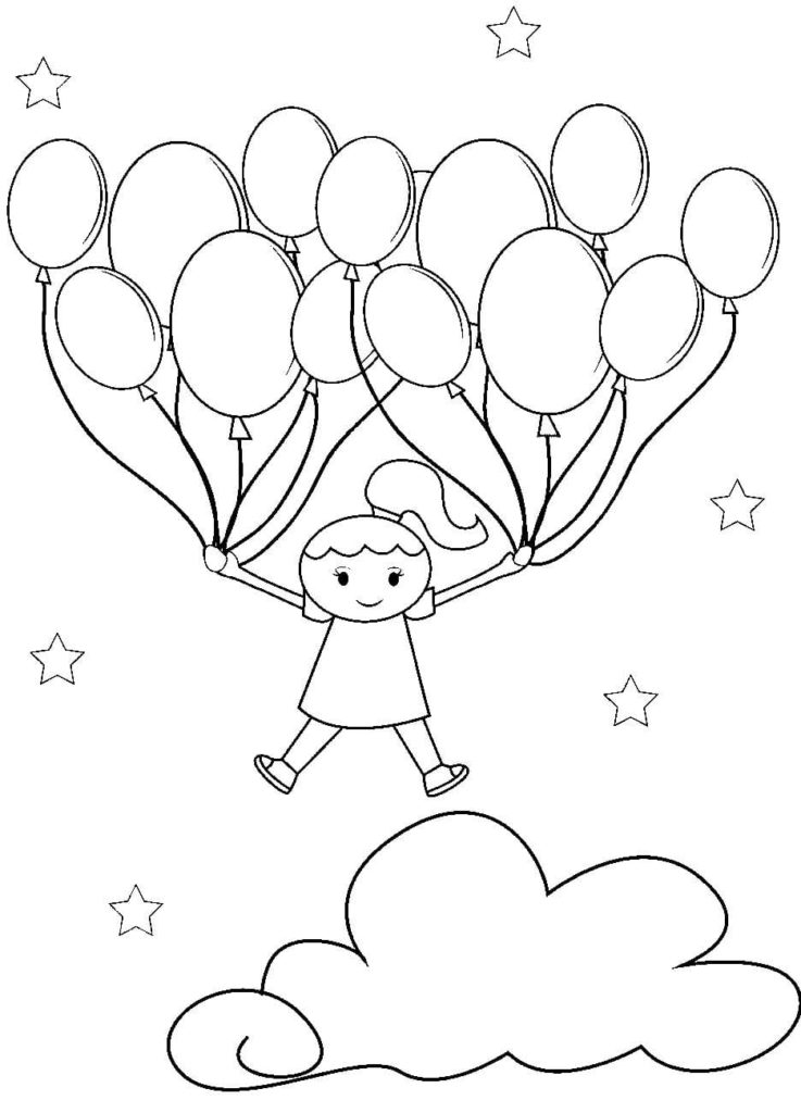 Chica volando con globos