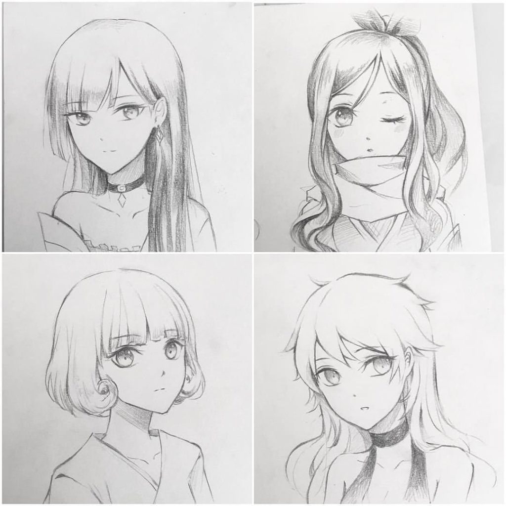 Dibujo a lápiz de chicas anime