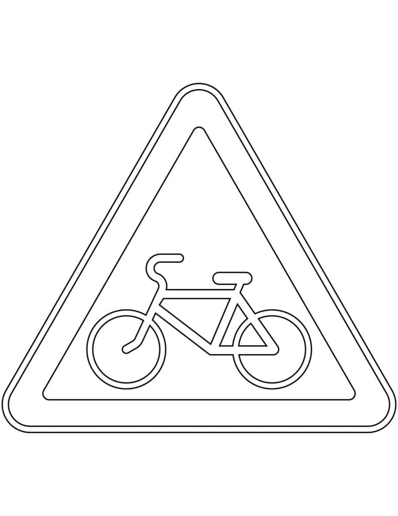Triangular bike sign on the road