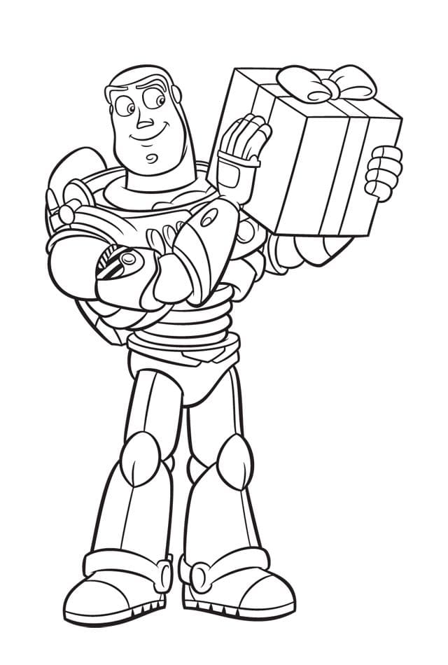 Buzz Lightyear mit einem Geschenk