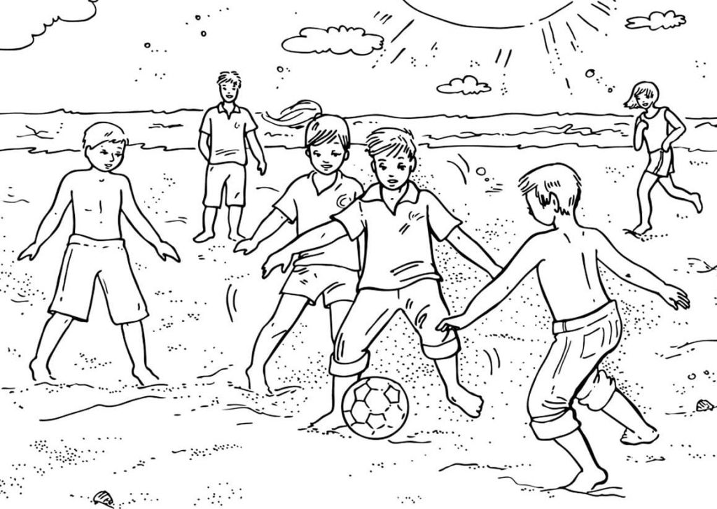 Дети играют в пляжный футбол