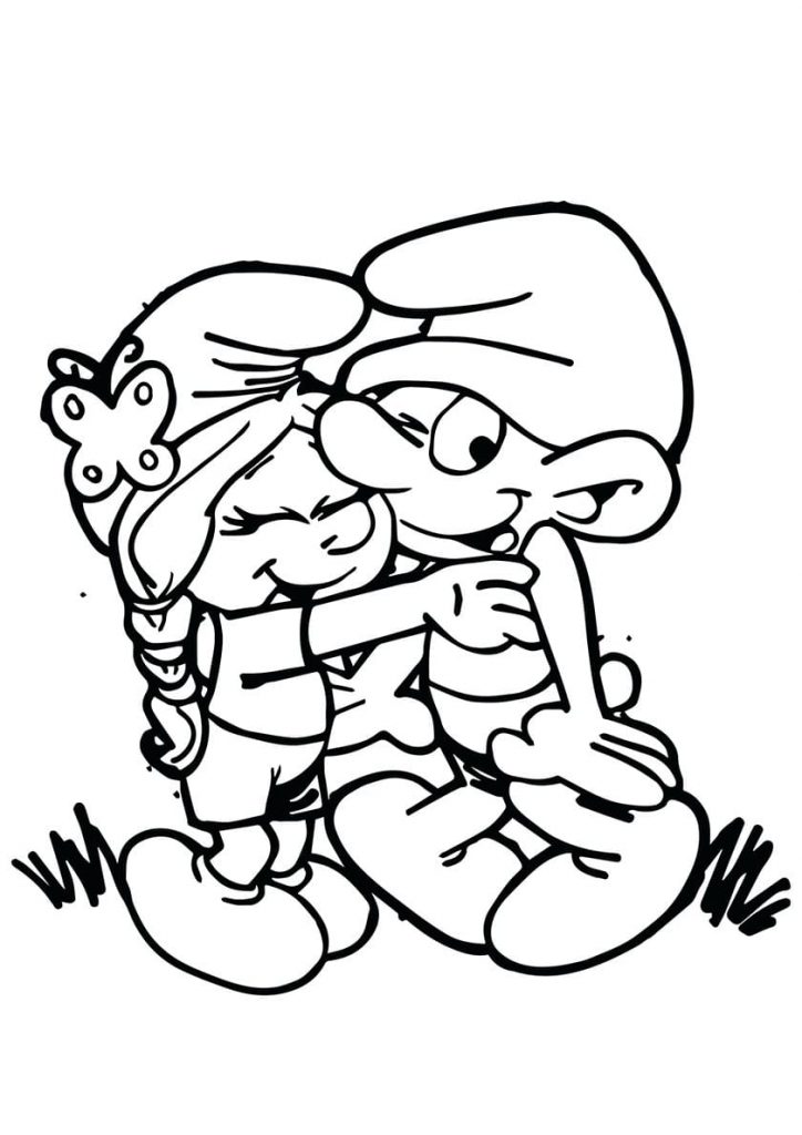 The Smurfs hugging