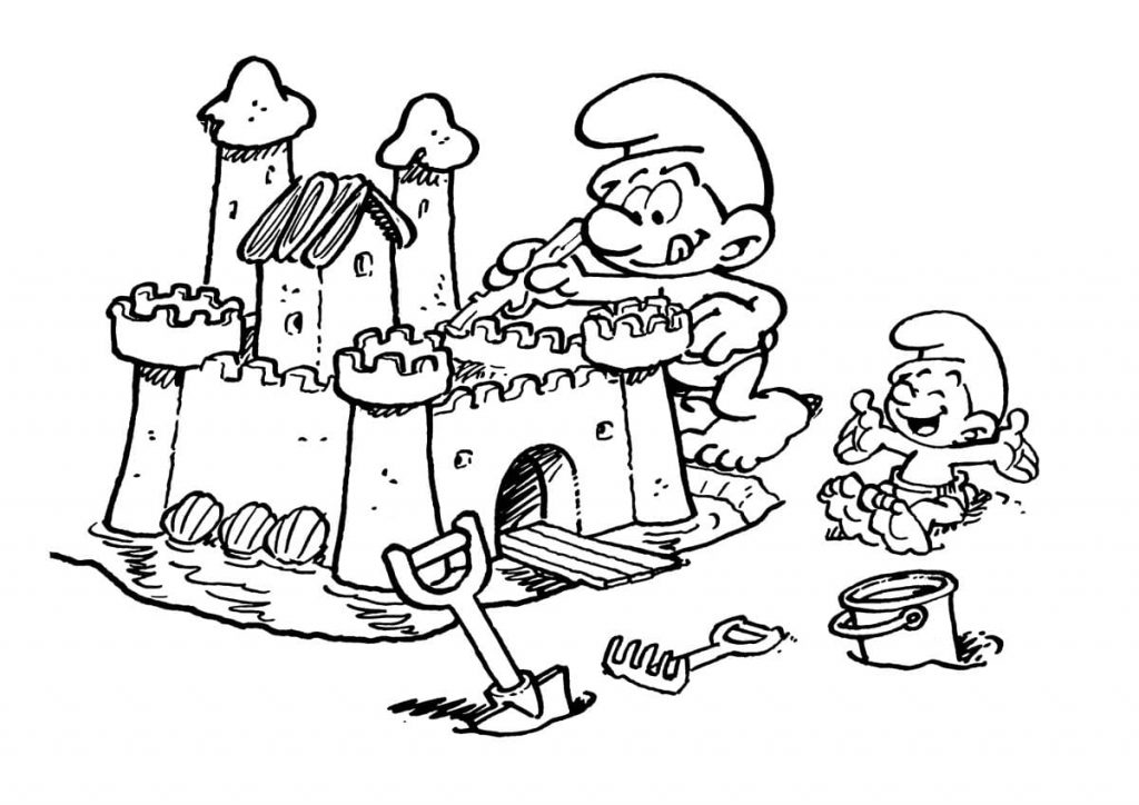 Os Smurfs fazem um castelo de areia