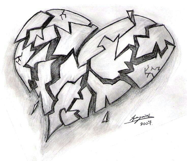 Hacke, um gebrochenes Herz zu zeichnen