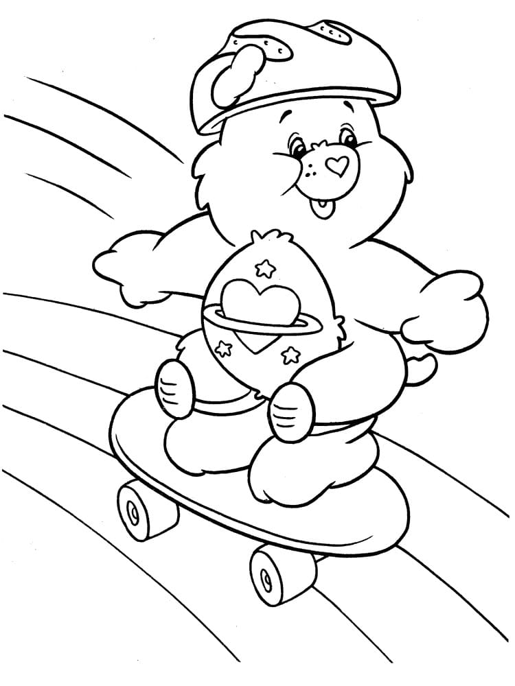 Teddy bear rides a skateboard