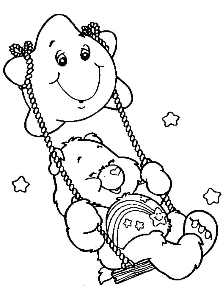 Bear rides on a swing
