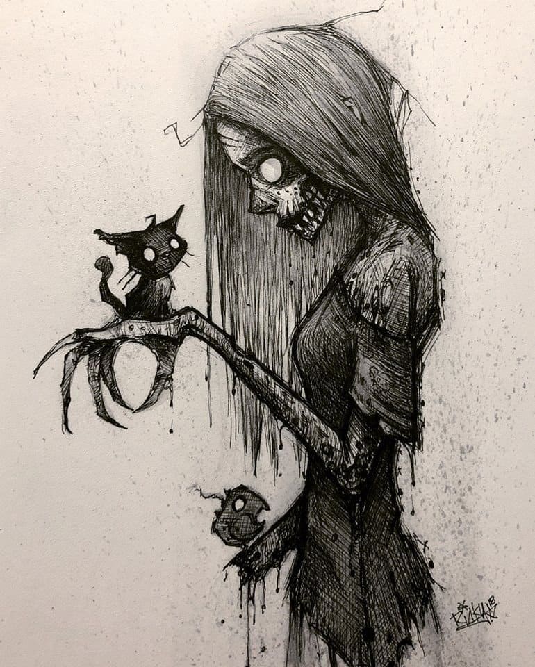 Garota e gato assustadores