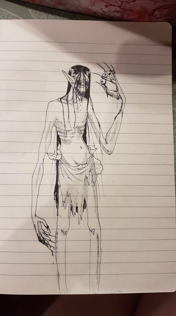 Desenhos assustadores em um notebook