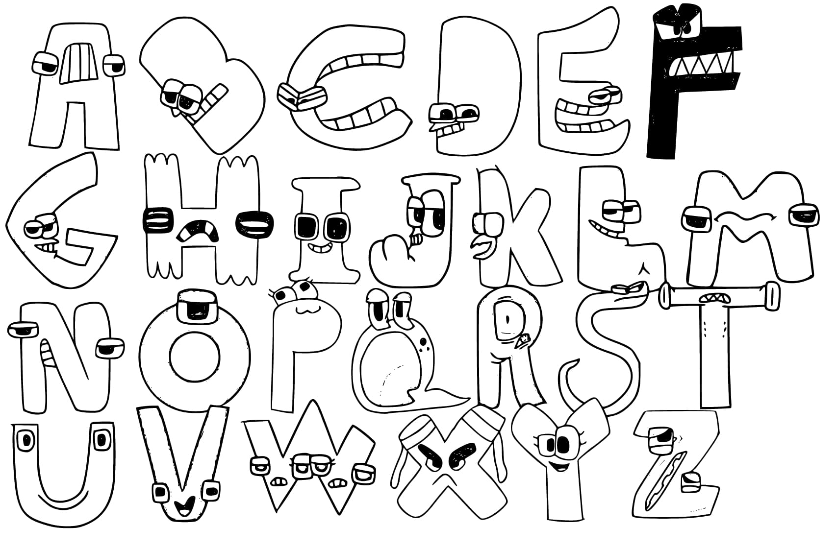 Alphabet Lore A to Z Lore Pages Full Size for Kids Fun Drawing 