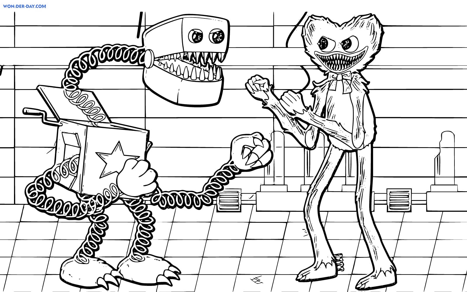 Coloring page Project Playtime : Boxy Boo leaping. 2