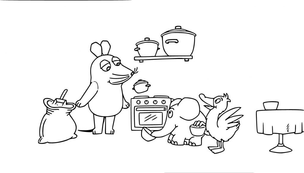 Maus bereitet Essen für seine Freunde zu