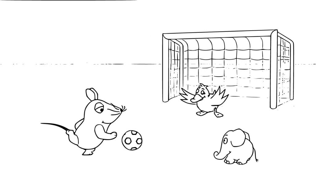 Maus und Freunde spielen Fußball
