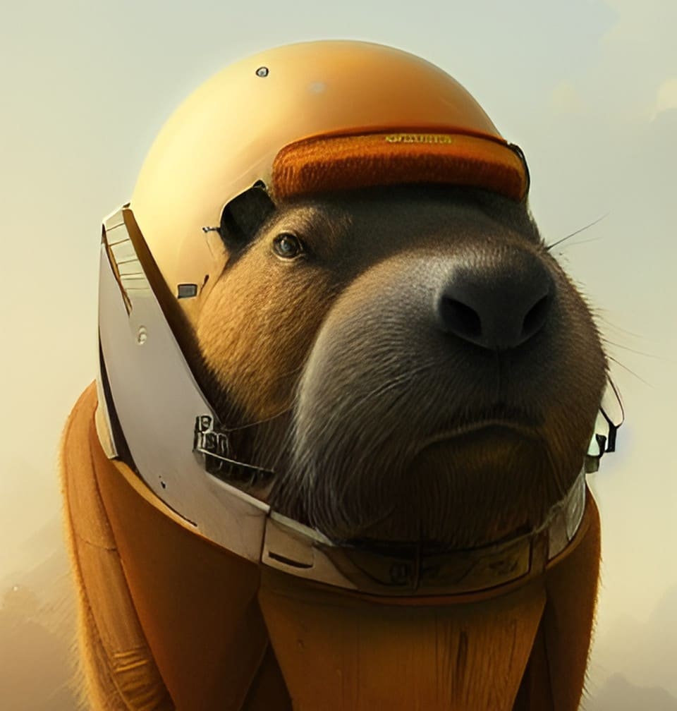 Capybara in a helmet