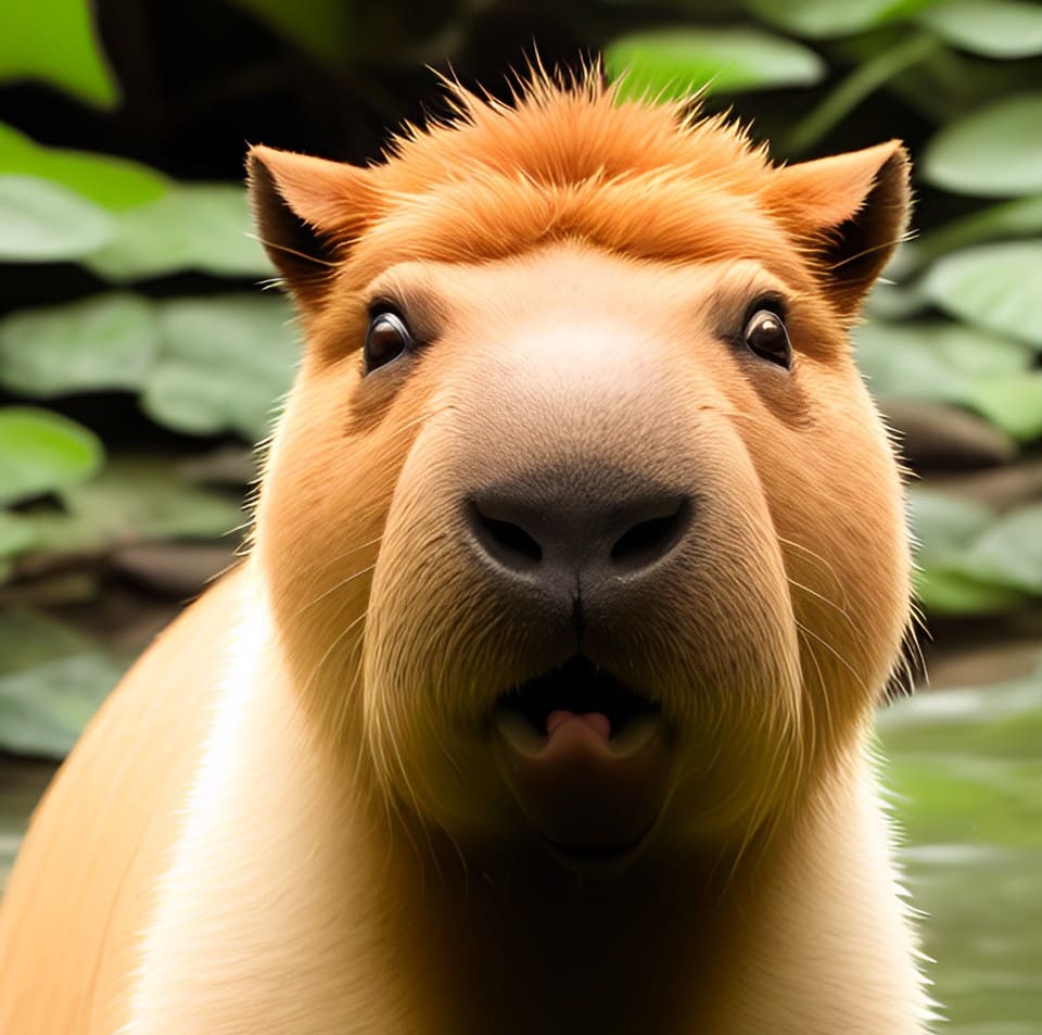 Capybara showing tongue