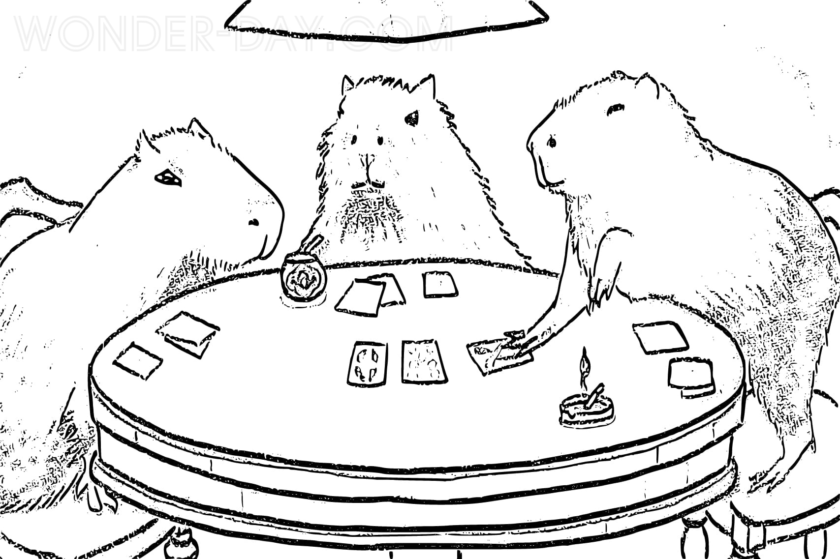 Family of capybaras coloring page printable game