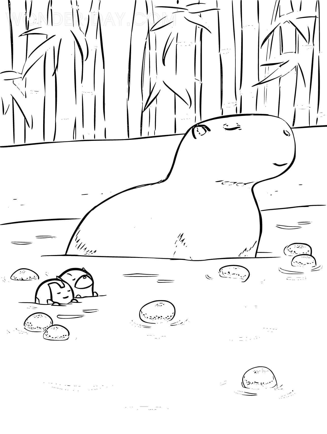 Desenho de capivara fofa para colorir