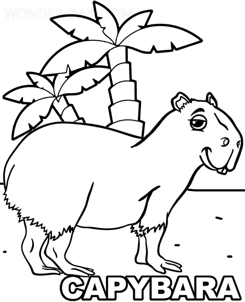 Capybara and palm trees