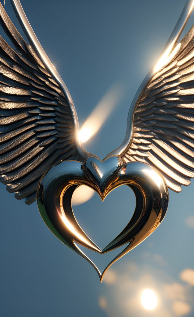 Coração de ouro com asas