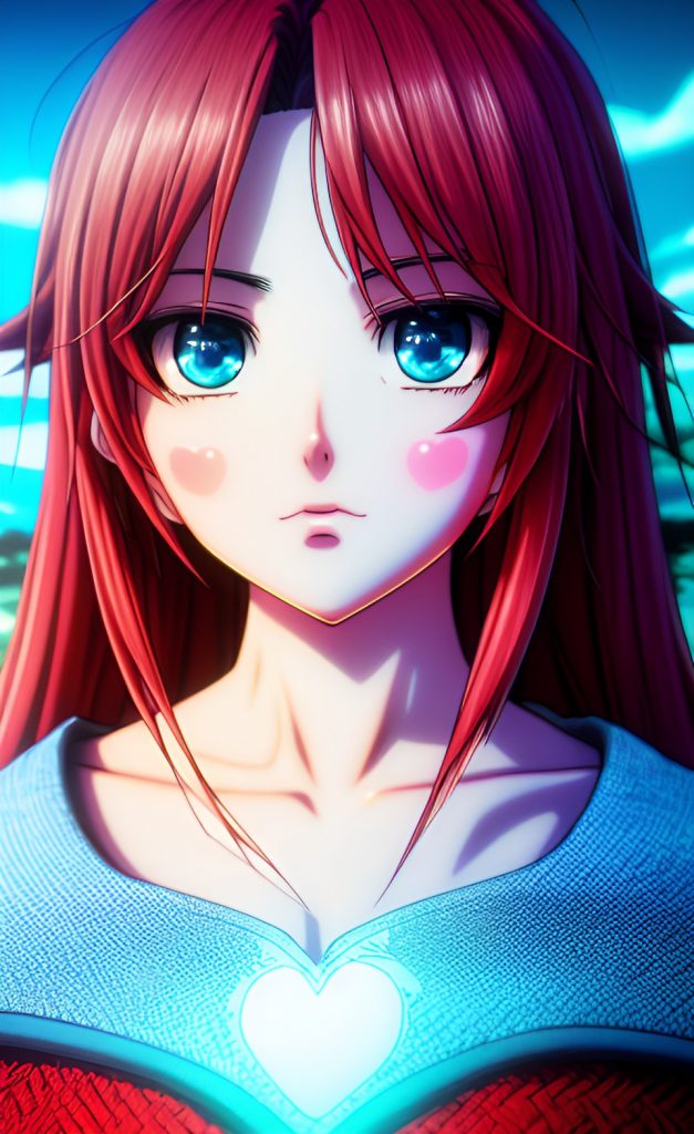 Anime girl avec des coeurs sur ses joues