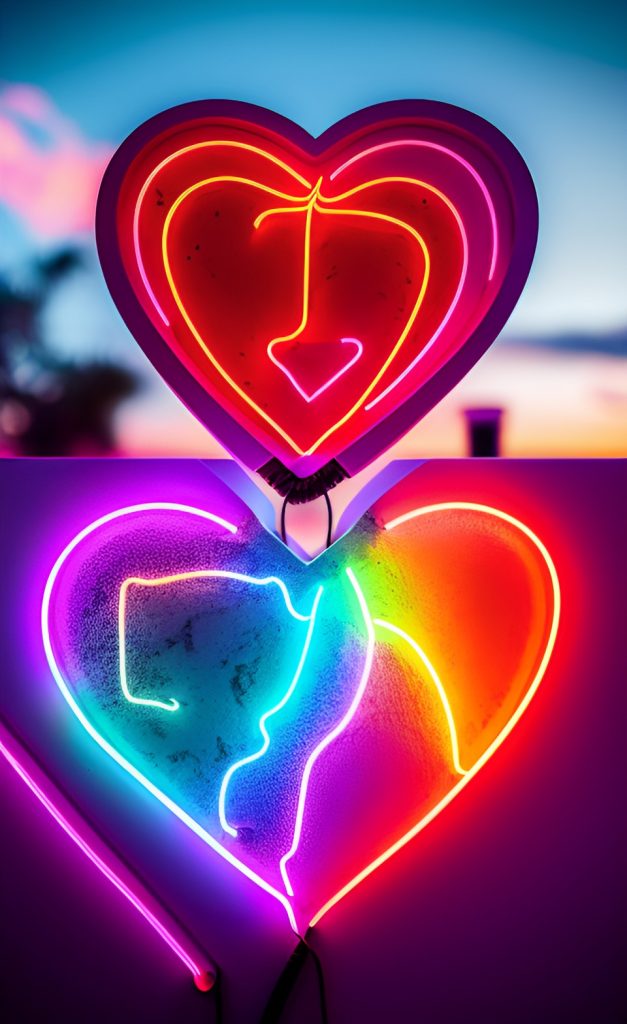 Dois corações neon
